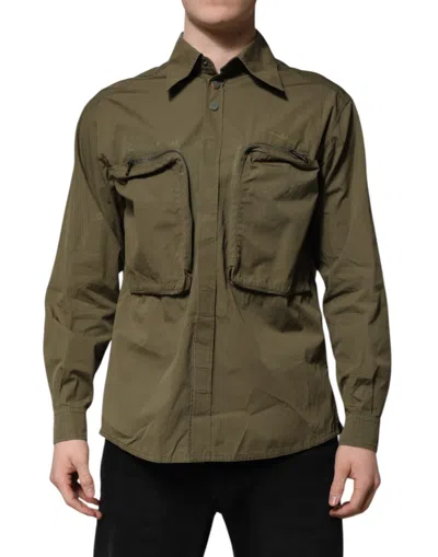 Pre-owned Dolce & Gabbana Army Green Button Down Long Sleeves Men's Shirt ()