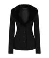 Dolce & Gabbana Faux Fur-trimmed Grain De Poudre Wool-blend Blazer In Black