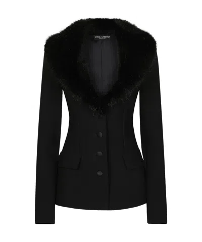 DOLCE & GABBANA DOLCE  GABBANA SINGLE-BREASTED FAUX FUR COLLAR JACKET