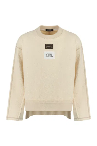 Dolce & Gabbana Logo Detail Cotton Sweatshirt In Panna