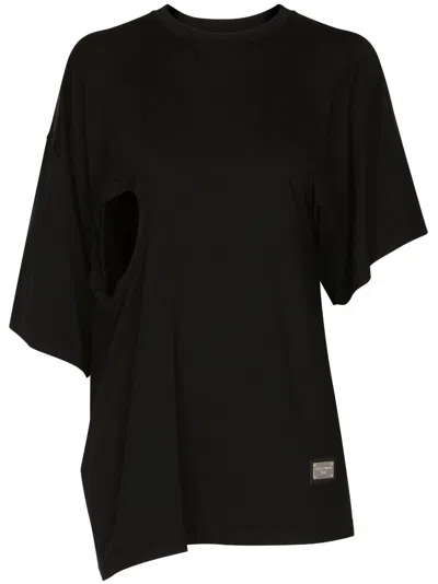 Dolce & Gabbana Asymmetric Logo-plaque T-shirt In Black