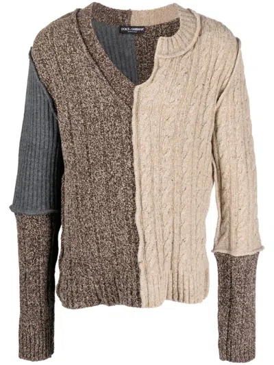 Dolce & Gabbana Asymmetric-neck Patchwork-design Jumper In Multi
