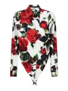 Dolce & Gabbana Cropped Tie-detailed Floral-print Cotton-poplin Shirt In Red
