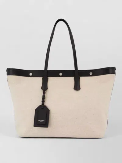 Dolce & Gabbana Atene Canvas Shopper Tote Bag In Neutrals