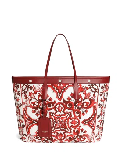 Dolce & Gabbana Atene Shopping Bag In Majolica-print Canvas In Multi
