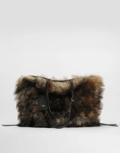 Dolce & Gabbana Atene Shopping Bag With Fur In Multi