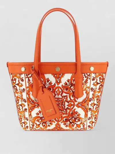 Dolce & Gabbana Atene Shoulder Shopping Bag Ornate Pattern Dual Handles In Pink