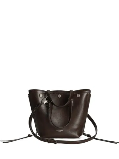 Dolce & Gabbana Atene Stud-detail Zip Shoulder Bag In Brown
