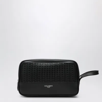 Dolce & Gabbana Atene Toiletry Bag In Plonge Calfskin Leather, Black
