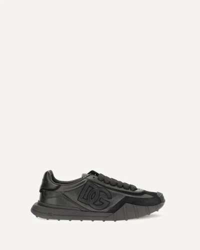 Dolce & Gabbana Black Calf Leather Bos Taurus Athletic Sneakers