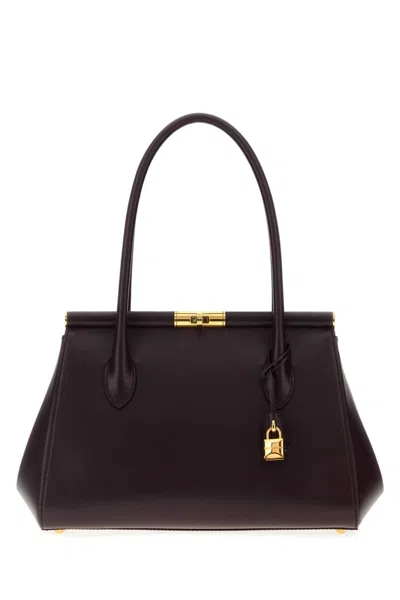 Dolce & Gabbana Aubergine Leather Everyday Marlene Shoulder Bag In Brown