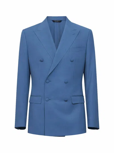 Dolce & Gabbana Avio Blue Wool Poplin Double-breasted Jacket