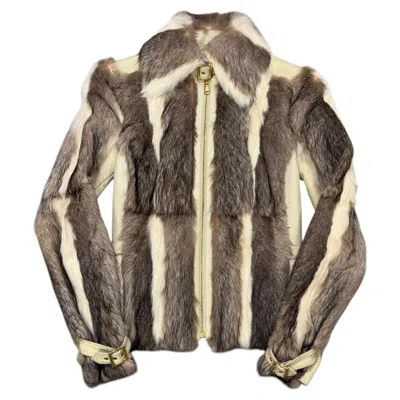 Pre-owned Dolce & Gabbana A/w2001  Fur & Leather Biker Jacket In Gray