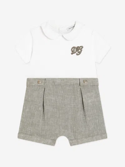 Dolce & Gabbana Baby Boys Jersey And Linen Romper In White