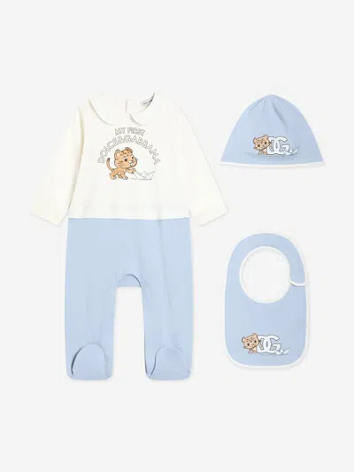 Dolce & Gabbana Baby Boys Leopard Cub Logo Babygrow Set In Blue