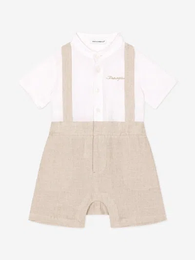 Dolce & Gabbana Kids'  Baby Boys Linen Romper In Burgundy