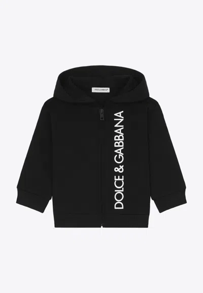 Dolce & Gabbana Baby Boys Logo Zipped Hoodie In Black