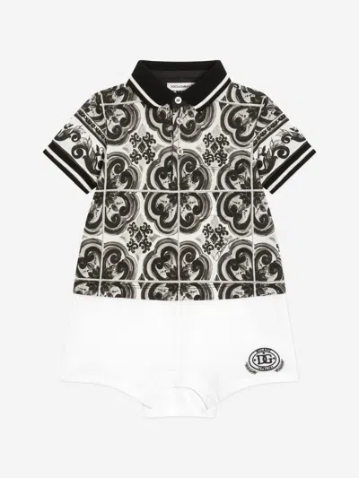Dolce & Gabbana Kids'  Baby Boys Majolica Print Romper In Brown