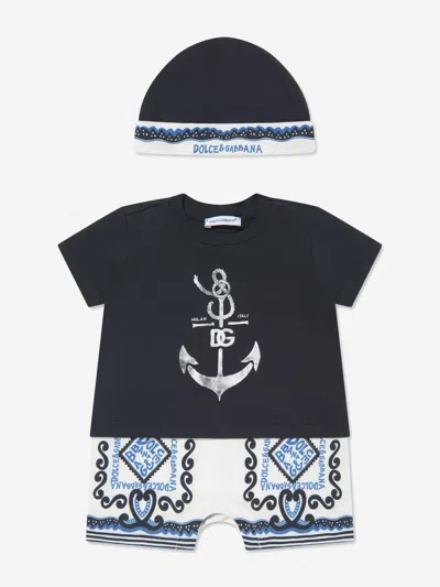 Dolce & Gabbana Baby Boys Marina Romper And Hat Set In Blue