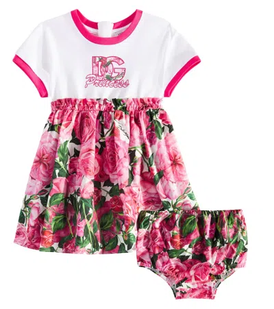Dolce & Gabbana Baby Cotton Jersey And Poplin Dress In Multicoloured