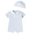 Dolce & Gabbana Baby Cotton Playsuit And Beanie Set In Blue