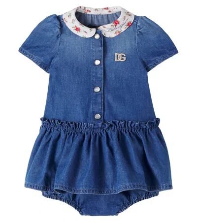 Dolce & Gabbana Baby Dg Denim Dress And Bloomers Set In Blue