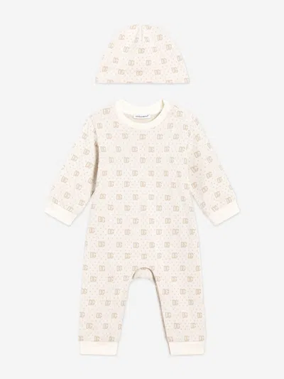 Dolce & Gabbana Baby Dg Jacquard Romper Set In Gray