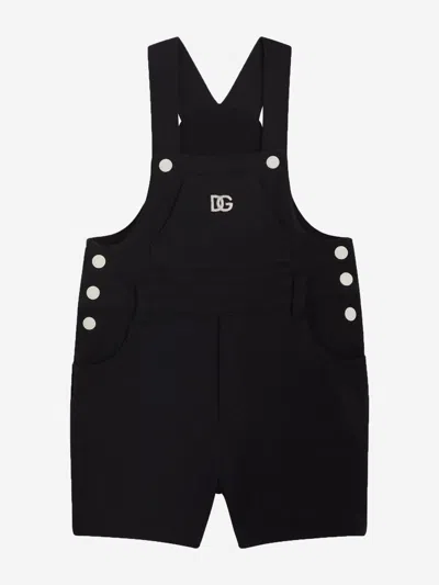 Dolce & Gabbana Baby Embroidered Logo Dungarees In Black