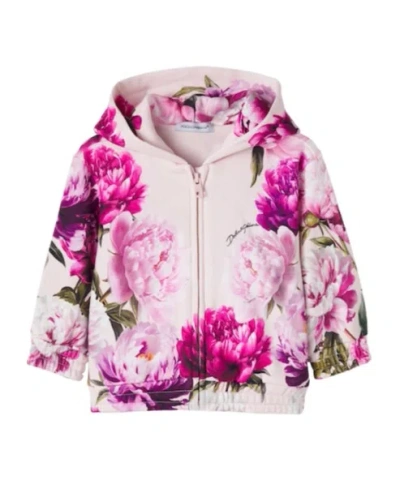 Dolce & Gabbana Kids' Baby Floral Cotton Hoodie In Pink