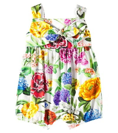 Dolce & Gabbana Baby Floral Shirred Cotton Playsuit In Multicoloured