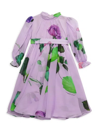 Dolce & Gabbana Baby Girl's & Little Girl's Silk Floral A Line Dress In Purple