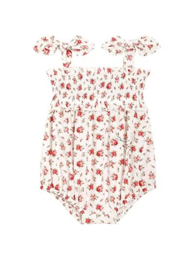 Dolce & Gabbana Baby Girl's Rose-print Smocked Cototn Bodysuit In Red