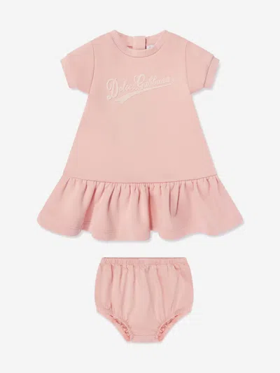 Dolce & Gabbana Baby Girls Embroidered Logo Dress In Pink