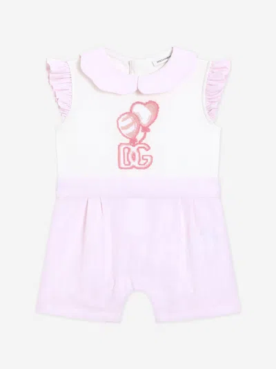 Dolce & Gabbana Baby Girls Embroidered Romper In Pink