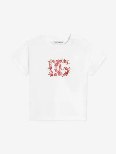 Dolce & Gabbana Baby Girls Floral Dg Logo T-shirt In Red