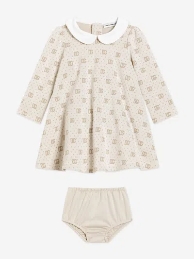 Dolce & Gabbana Kids' Baby Girls Jacquard Logo Dress In Neutral
