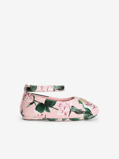 Dolce & Gabbana Baby Girls Leather Rose Pre-walkers In Pink