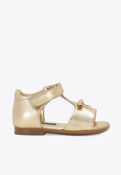 Dolce & Gabbana Kids' Baby Girls Leather Sandals In Gold