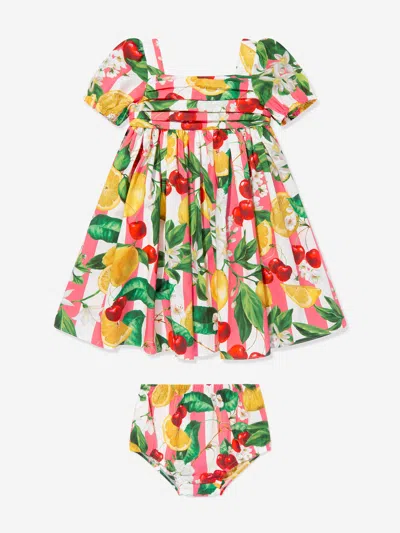 Dolce & Gabbana Babies' Fruit-print Cotton Dress In Multicoloured