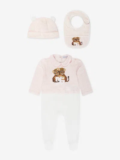 Dolce & Gabbana Jacquard Logo-motif Cotton Babygrow Set In Pink