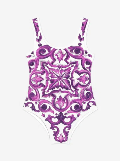 Dolce & Gabbana Kids' Baby Girls Majolica Print Swimsuit In Multi