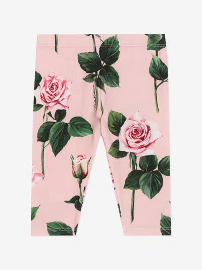Dolce & Gabbana Kids' Baby Girls Rose Print Leggings In Pink