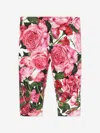 Dolce & Gabbana Interlock Leggings With Rose Print Over A White Background In Pink