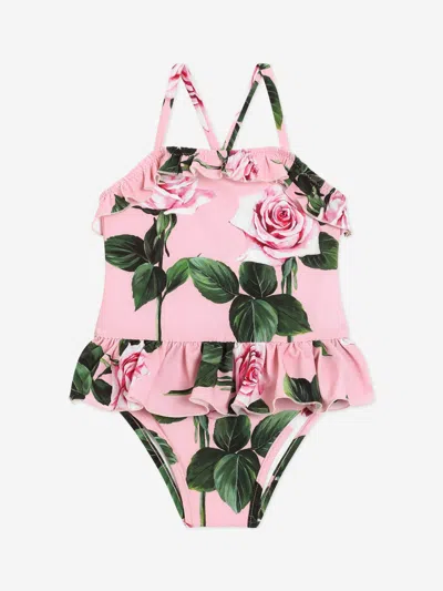 Dolce & Gabbana Kids' Baby Girls Rose Print Swimsuit In Pink
