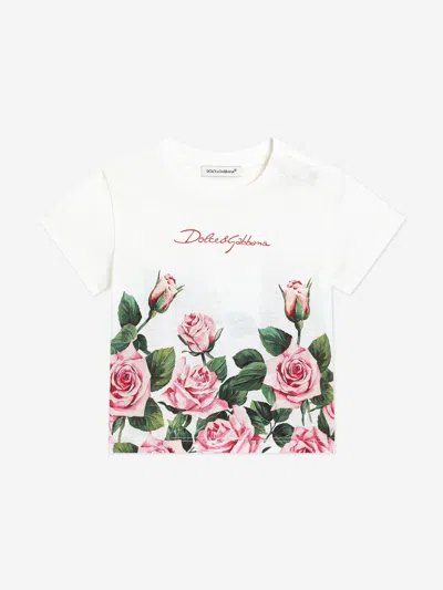 Dolce & Gabbana Baby Girls Rose Print T-shirt In White