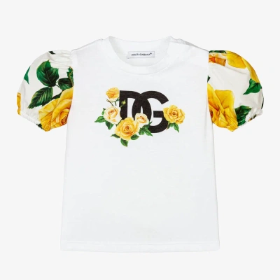 Dolce & Gabbana Baby Girls White Puffed Sleeve Cotton T-shirt