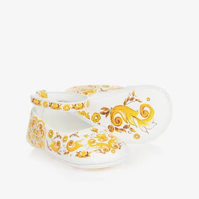 Dolce & Gabbana Baby Girls Yellow Leather Majolica Shoes