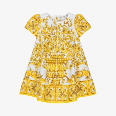 Dolce & Gabbana Baby Girls Yellow Majolica Print Cotton Dress