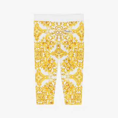 Dolce & Gabbana Baby Girls Yellow Majolica Print Cotton Leggings