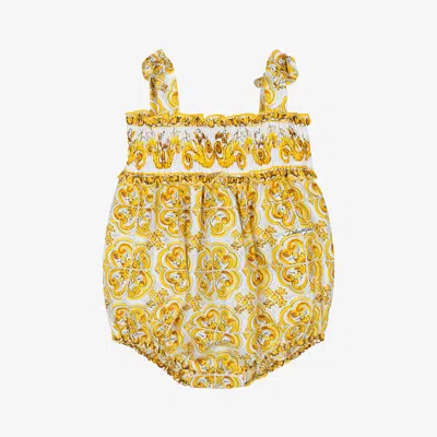 Dolce & Gabbana Baby Girls Yellow Majolica Print Cotton Shortie